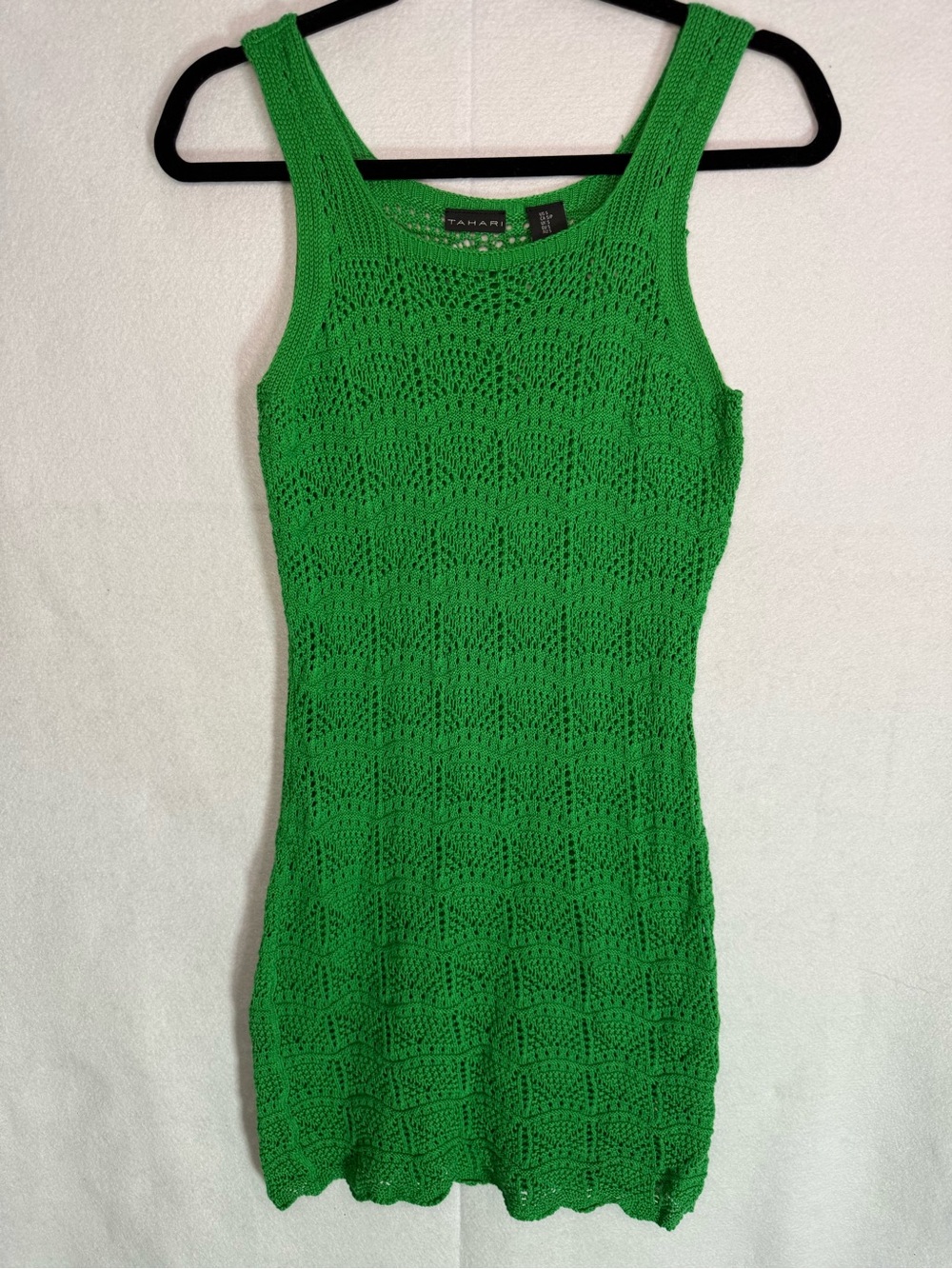 Tahari Bright Green Crochet Mini Dress